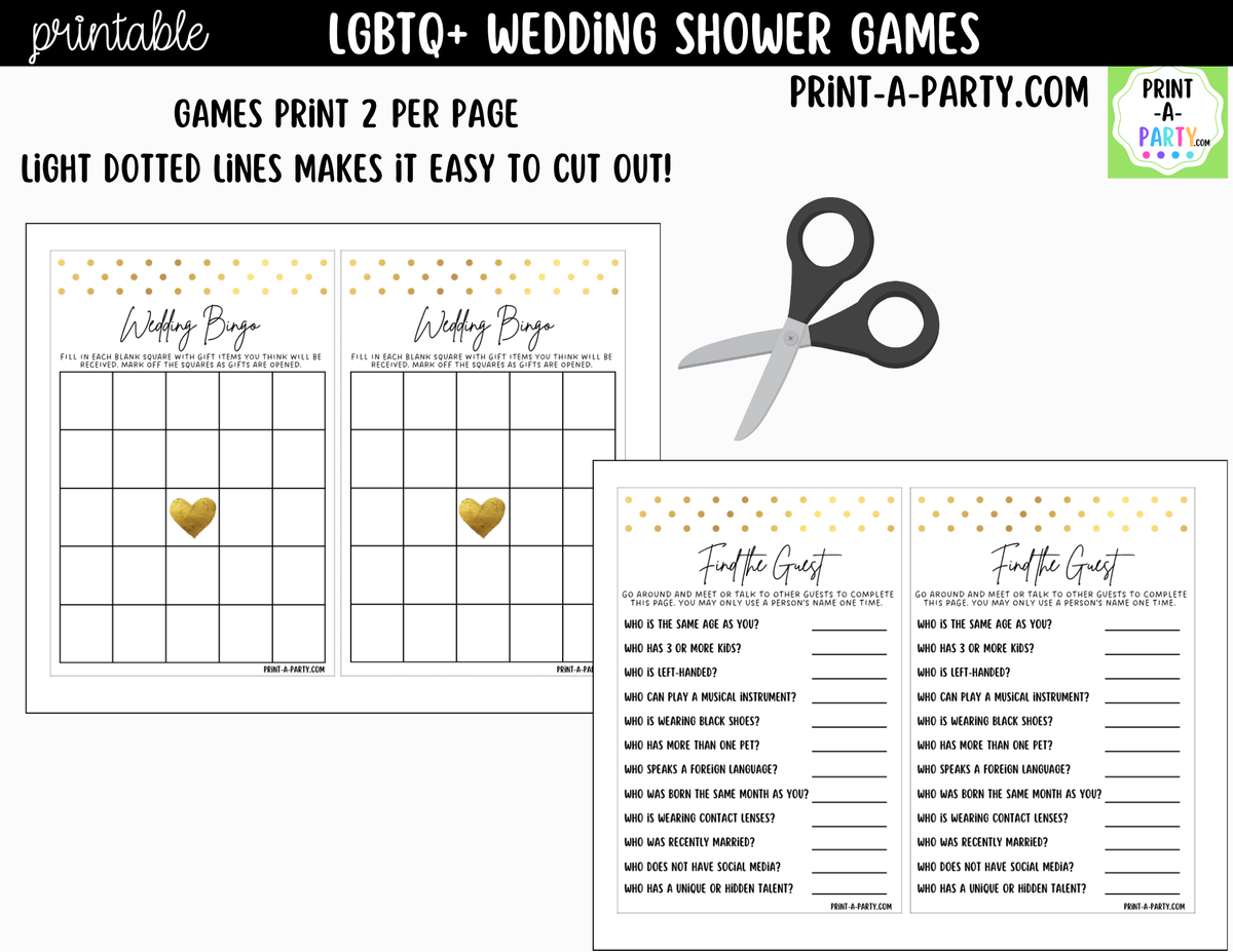 LGBTQ+ Wedding Shower Games Printable | Gold Polka Dots