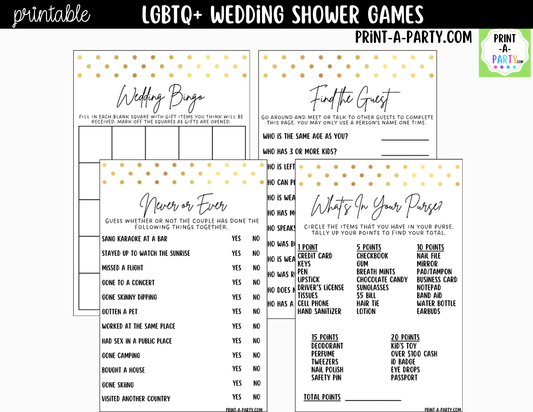 LGBTQ+ Wedding Shower Games Printable | Gold Polka Dots
