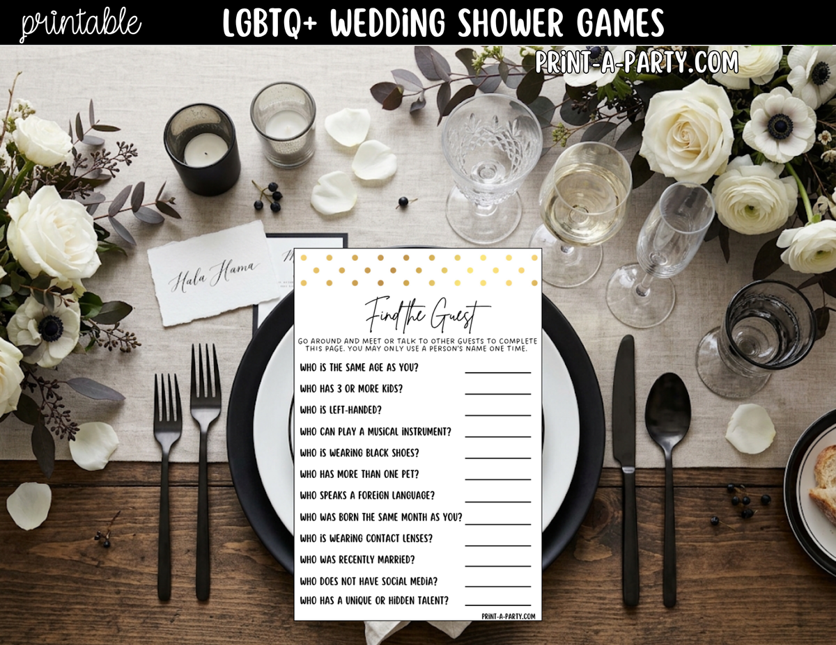 LGBTQ+ Wedding Shower Games Printable | Gold Polka Dots