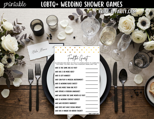 LGBTQ+ Wedding Shower Games Printable | Gold Polka Dots