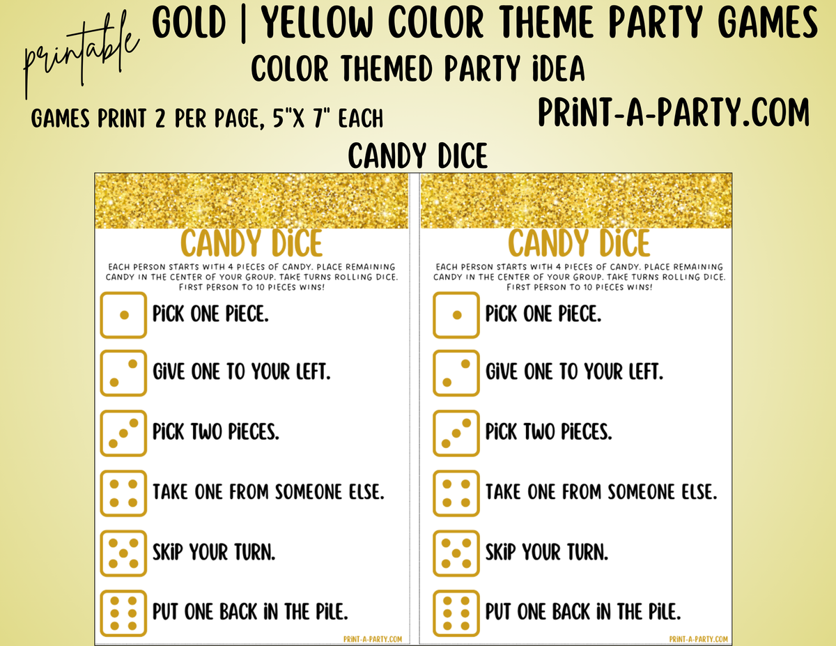 Gold Color Party Games Printable | Gold/Yellow Color Party Game Bundle ...