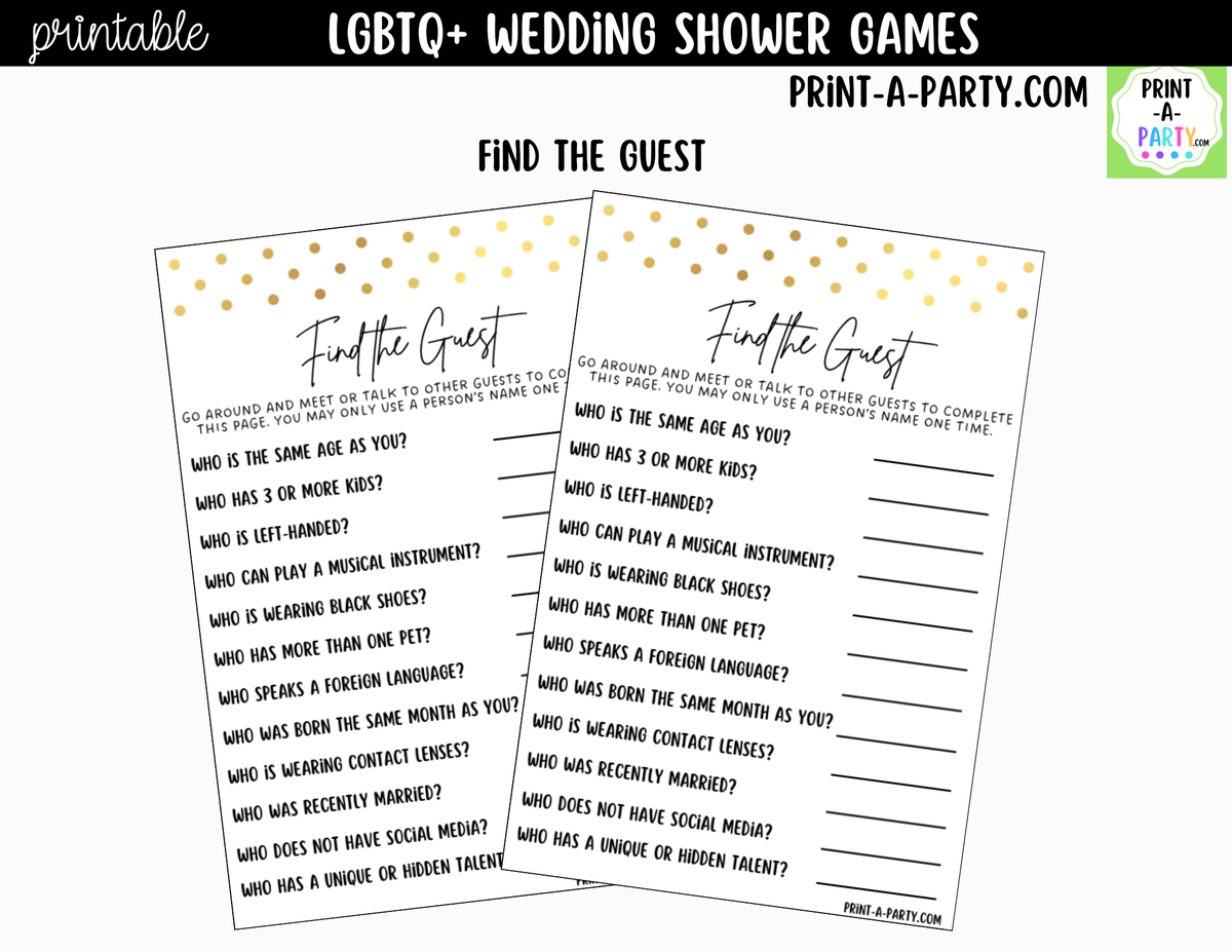LGBTQ+ Wedding Shower Games Printable | Gold Polka Dots