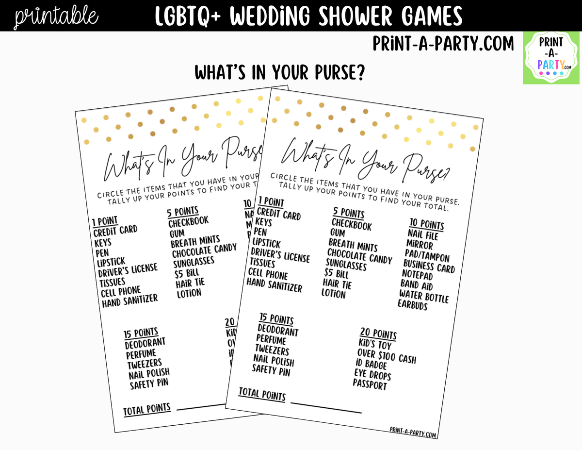 LGBTQ+ Wedding Shower Games Printable | Gold Polka Dots