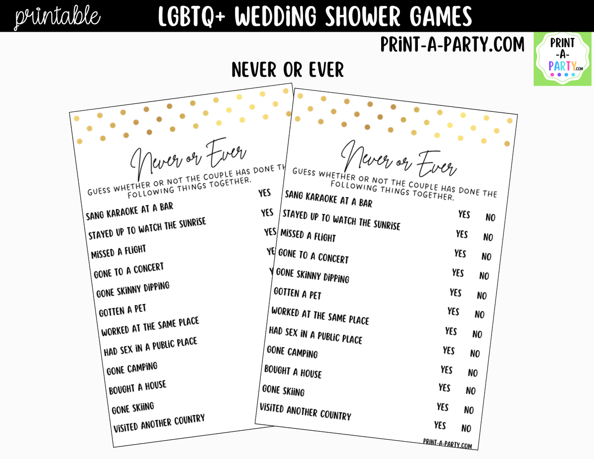 LGBTQ+ Wedding Shower Games Printable | Gold Polka Dots