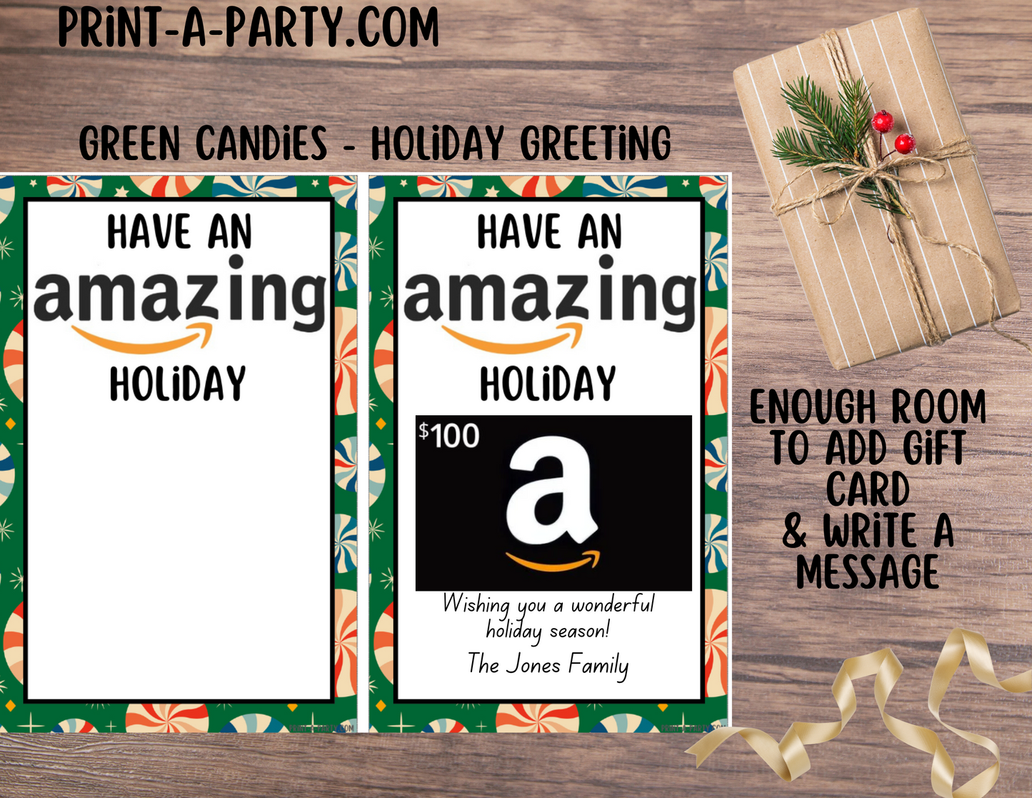 GIFT CARD Amazon Christmas Holiday Templates | Amazon Christmas Gift Card | Amazon Holiday Gift Card Printables - INSTANT DOWNLOAD