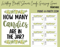 CANDY JAR GUESSING GAME | How many candies in jar | Green Florals | Bridal Shower Game | Bridal Shower Decor | Wedding Shower Activity | Same Sex Wedding Shower Activities | Printable