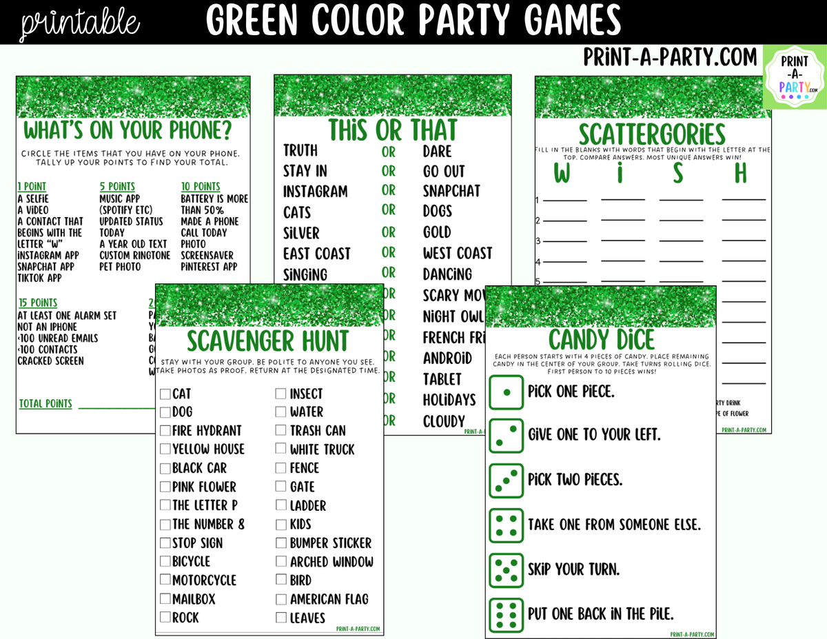 Green Party Games Printable