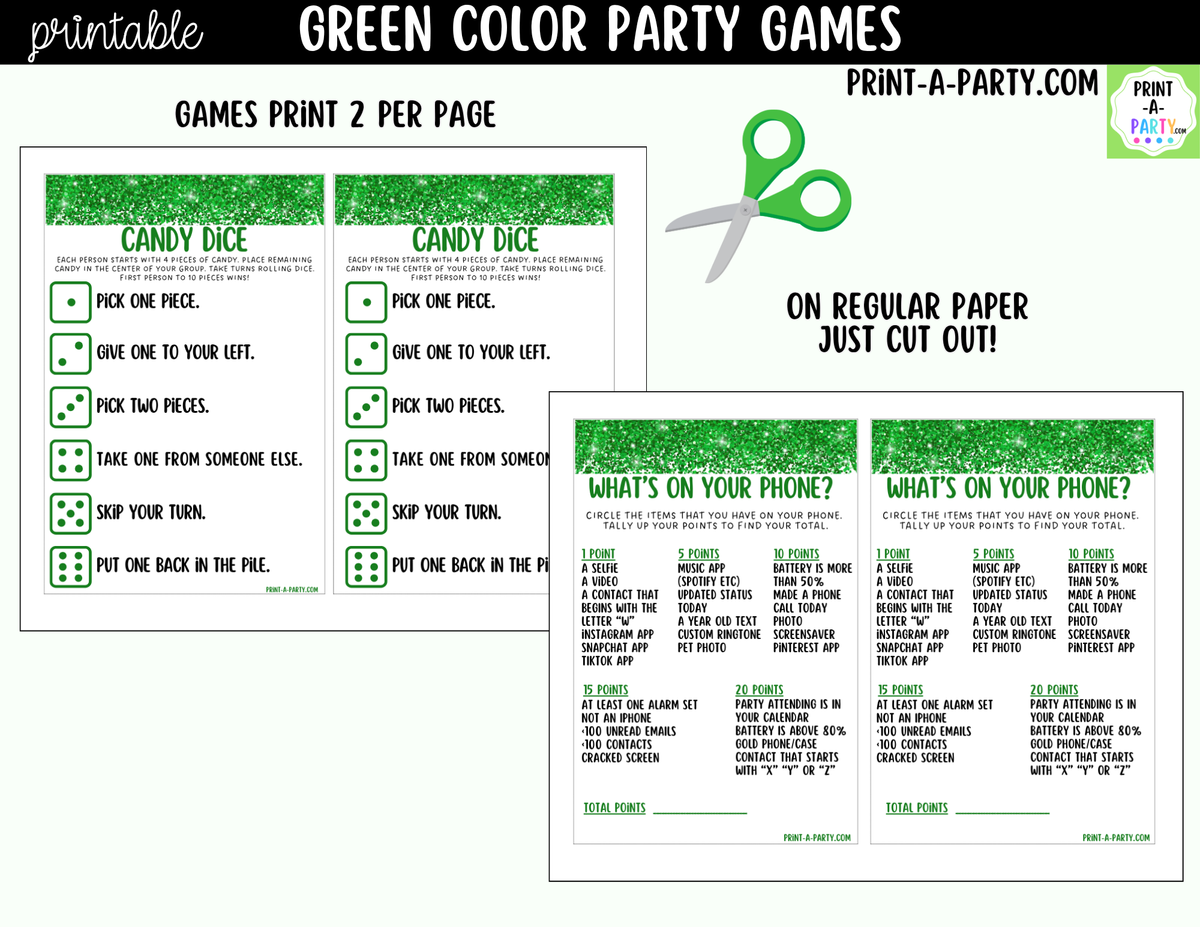 Green Party Games Printable