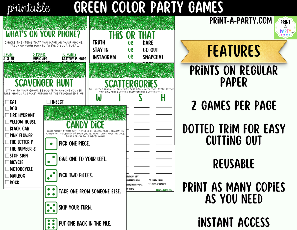 Green Party Games Printable