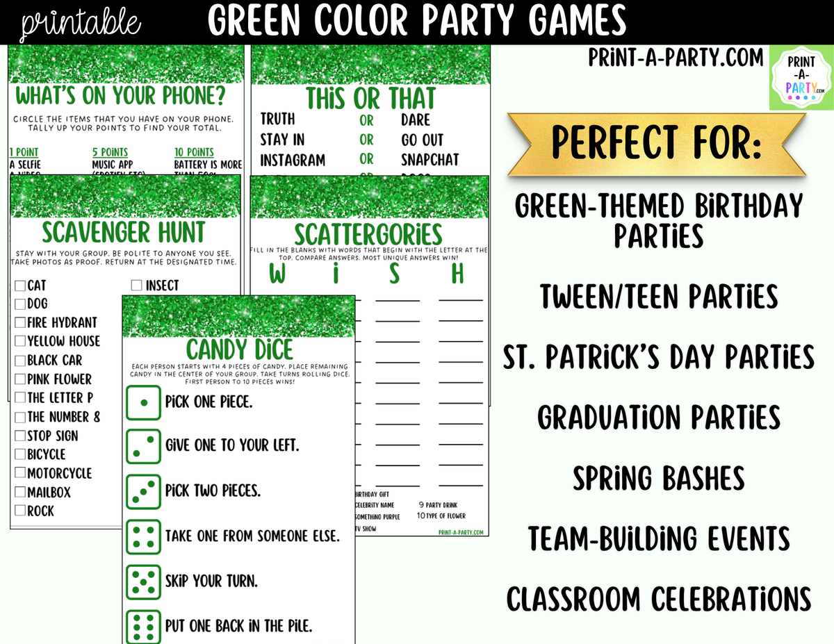 Green Party Games Printable