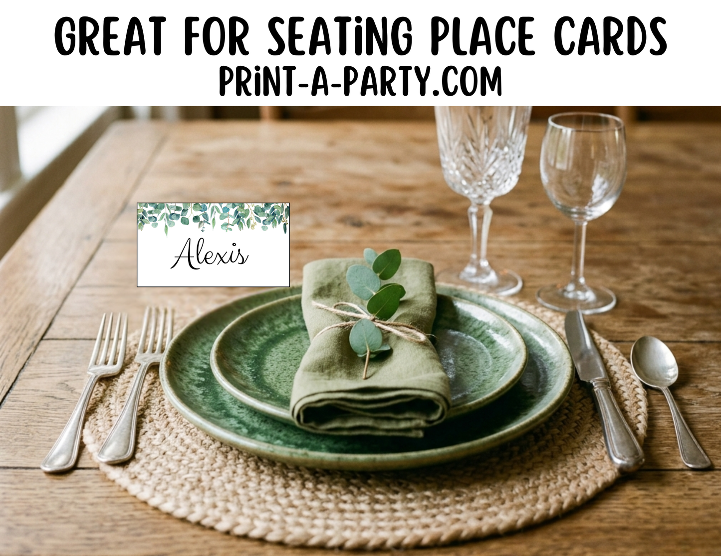 Editable Green Floral Buffet Labels and Place Cards for Garden or Elegant Events and Celebrations