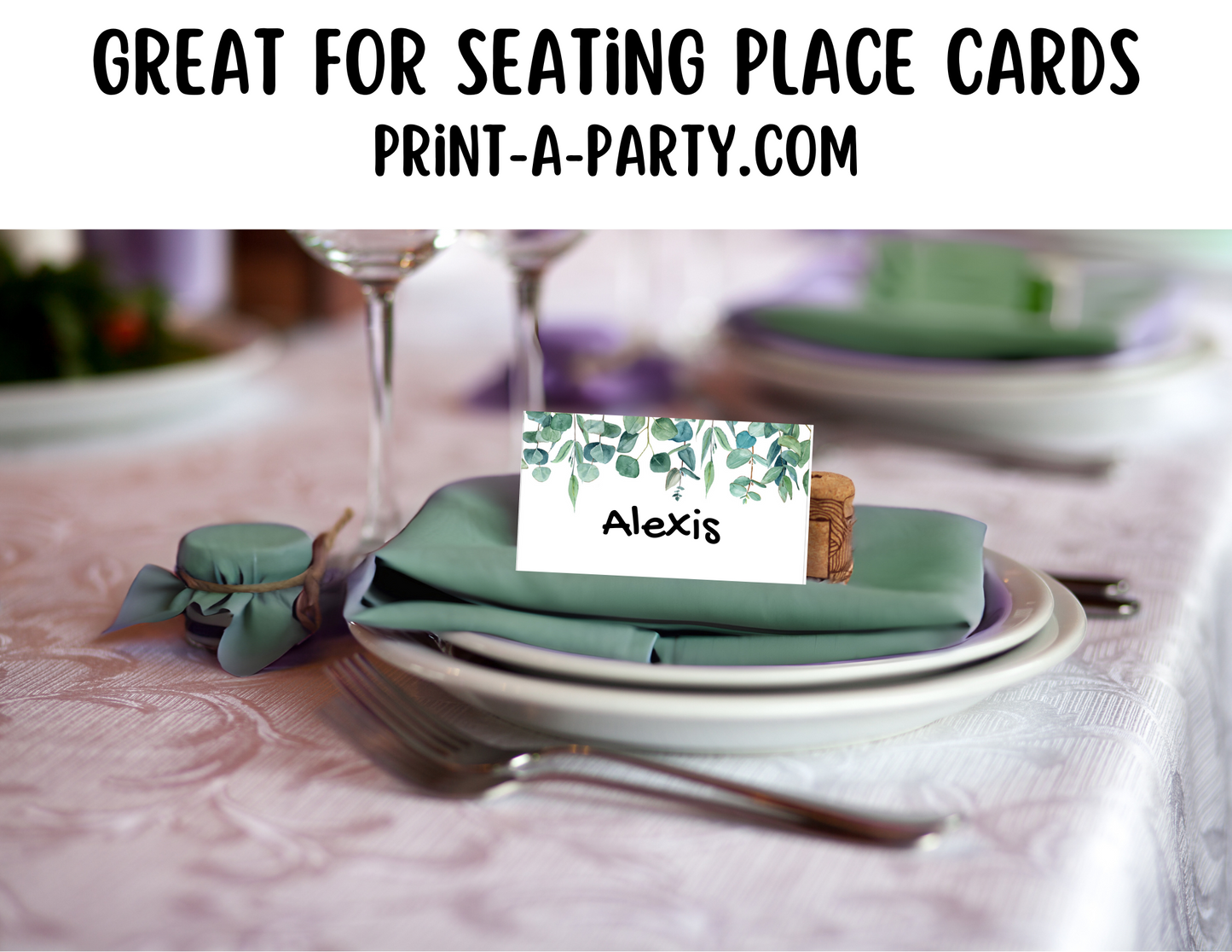 DIY Printable or Editable Buffet Food Label Cards or Seating Place Cards | GREEN FLORALS | Place Card Signs | Buffet Labels