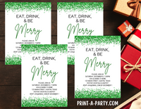 CHRISTMAS EDITABLE INVITATION: GREEN GLITTER CHRISTMAS HOLIDAY PARTY - EDITABLE PRINTABLE | Christmas Party Invite | Holiday Party Invite | Christmas Party Customization