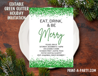 CHRISTMAS EDITABLE INVITATION: GREEN GLITTER CHRISTMAS HOLIDAY PARTY - EDITABLE PRINTABLE | Christmas Party Invite | Holiday Party Invite | Christmas Party Customization