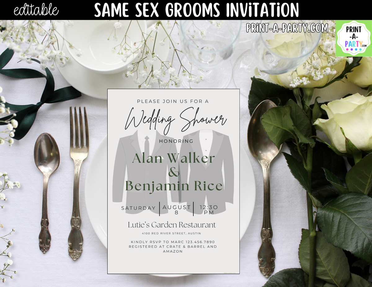 Same-Sex Grooms Wedding Shower Invitation Canva