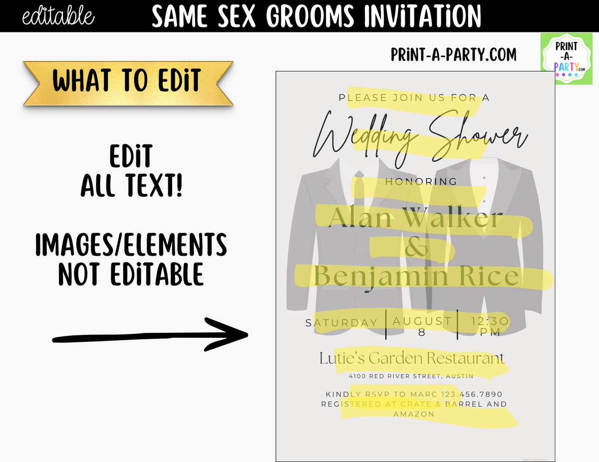 Same-Sex Grooms Wedding Shower Invitation Canva