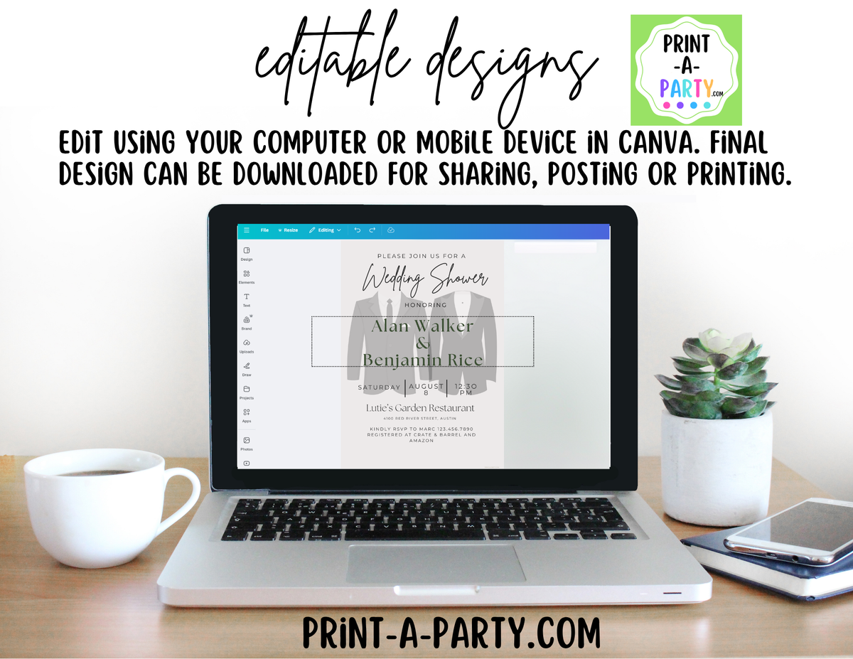 Same-Sex Grooms Wedding Shower Invitation Canva