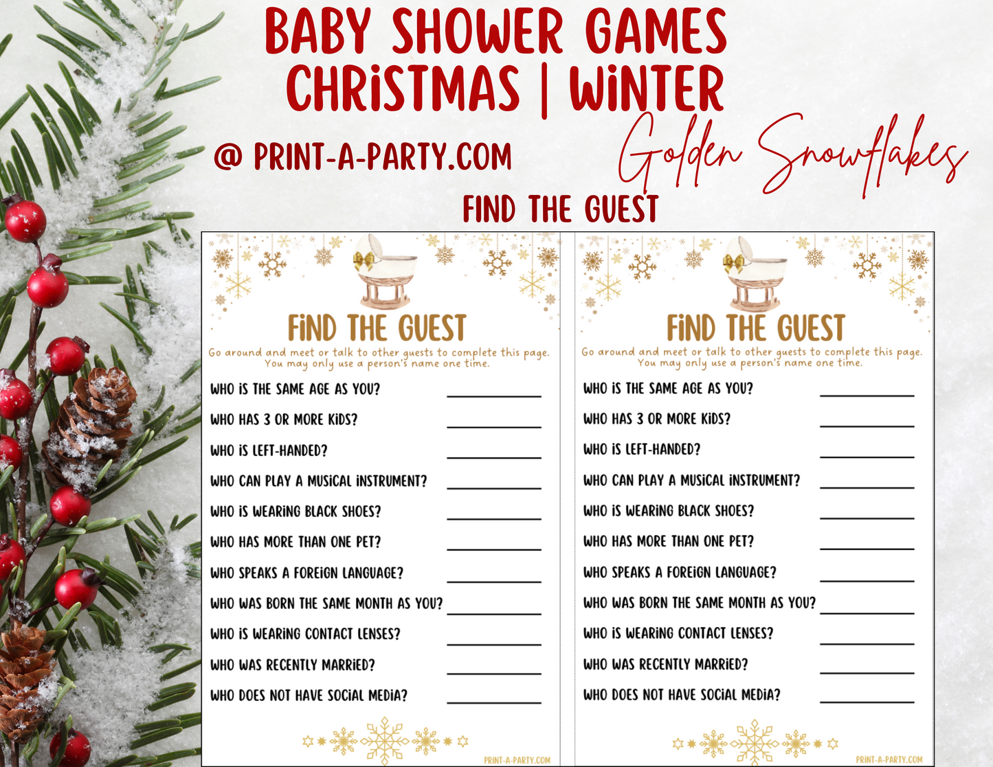 GAME BUNDLE for Christmas or Winter Baby Shower - Golden Snowflakes | Christmas Baby Shower Theme | Christmas Baby Shower Ideas | Winter Baby Shower Ideas | INSTANT DOWNLOAD