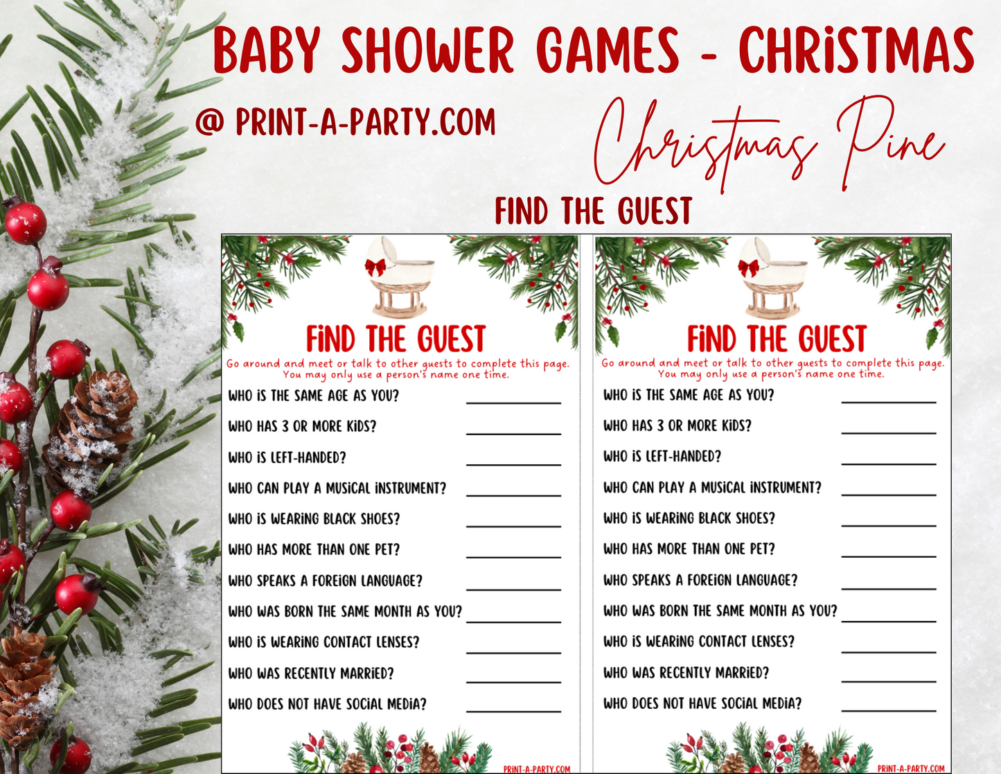 GAME BUNDLE for Christmas Baby Shower - Christmas Pine | Christmas Baby Shower Theme | Christmas Baby Shower Ideas | INSTANT DOWNLOAD