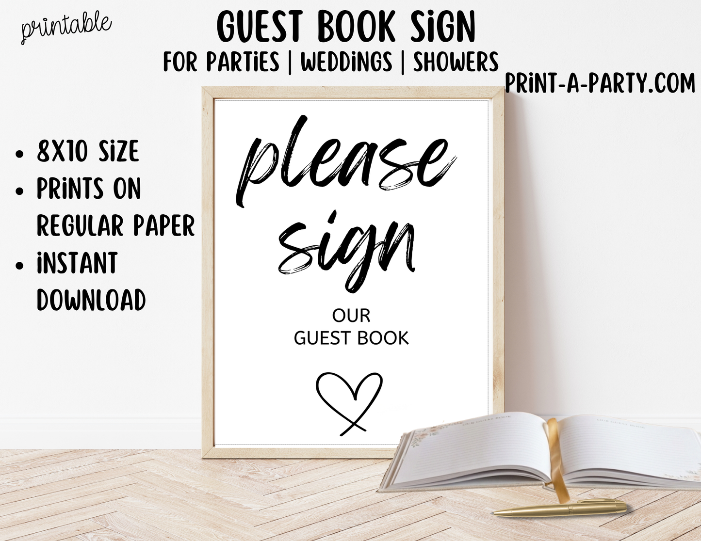 Printable Guest Book Sign (8x10) - Wedding Shower Decor - Instant PDF Download