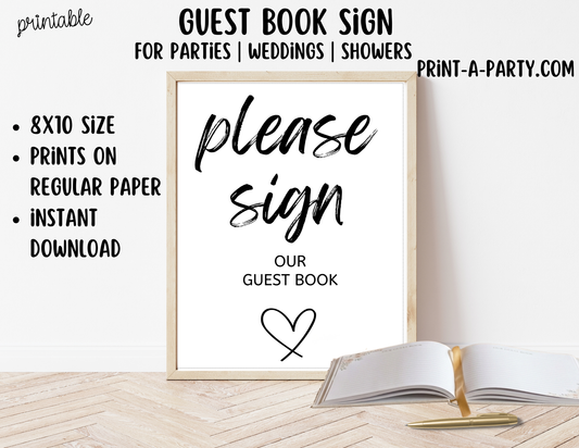 Printable Guest Book Sign (8x10) - Wedding Shower Decor - Instant PDF Download
