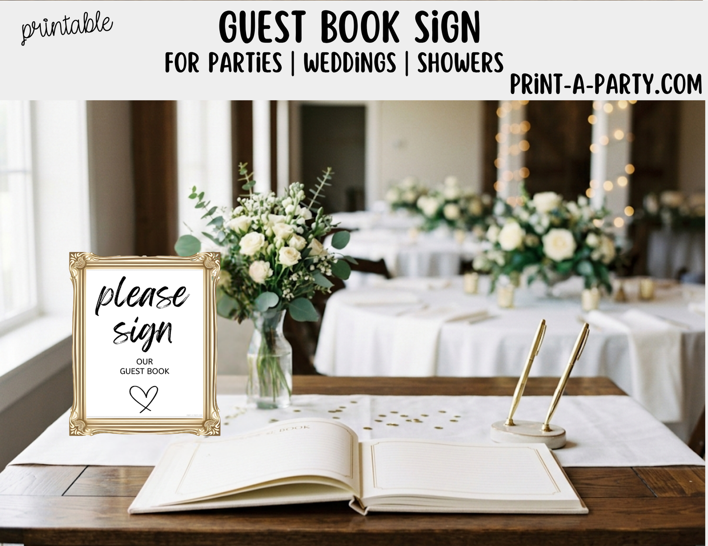 Printable Guest Book Sign (8x10) - Wedding Shower Decor - Instant PDF Download