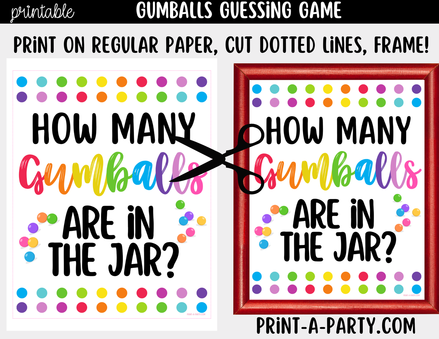 Gumball Candy Jar Guessing Game Printable Sign (8x10) + Guessing Cards - Party Game Decor