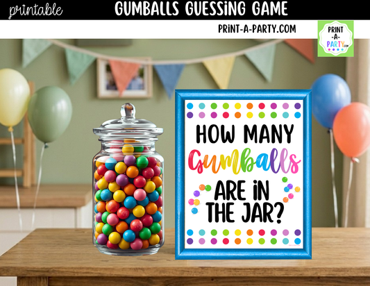 Gumball Candy Jar Guessing Game Printable Sign (8x10) + Guessing Cards - Party Game Decor