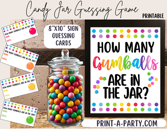 CANDY JAR GUESSING GAME - GUMBALLS - printable sign and cards for parties, showers, classroom, office or any event!