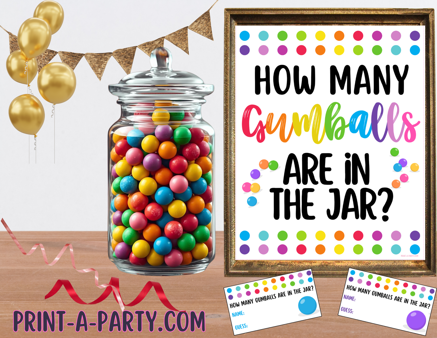 CANDY JAR GUESSING GAME - GUMBALLS - printable sign and cards for parties, showers, classroom, office or any event!