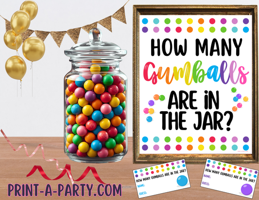 CANDY JAR GUESSING GAME - GUMBALLS - printable sign and cards for parties, showers, classroom, office or any event!