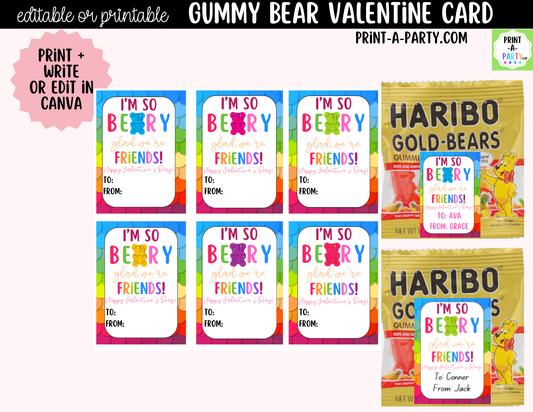 Gummy Bears Valentine Card Printable – Editable Canva Option