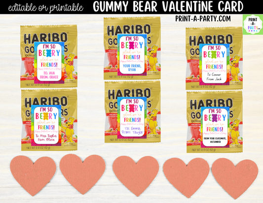 Gummy Bears Valentine Card Printable – Editable Canva Option
