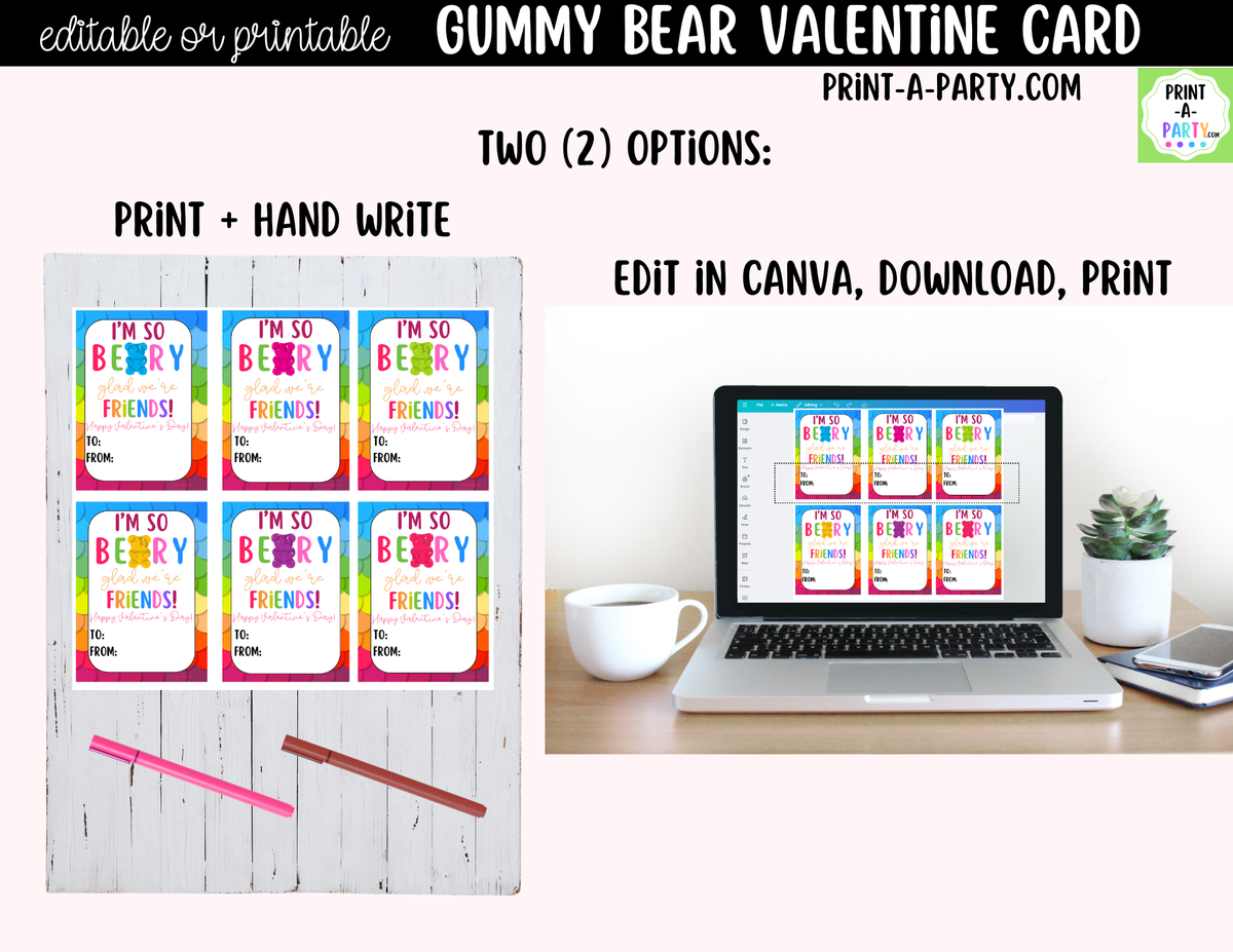 Gummy Bears Valentine Card Printable – Editable Canva Option