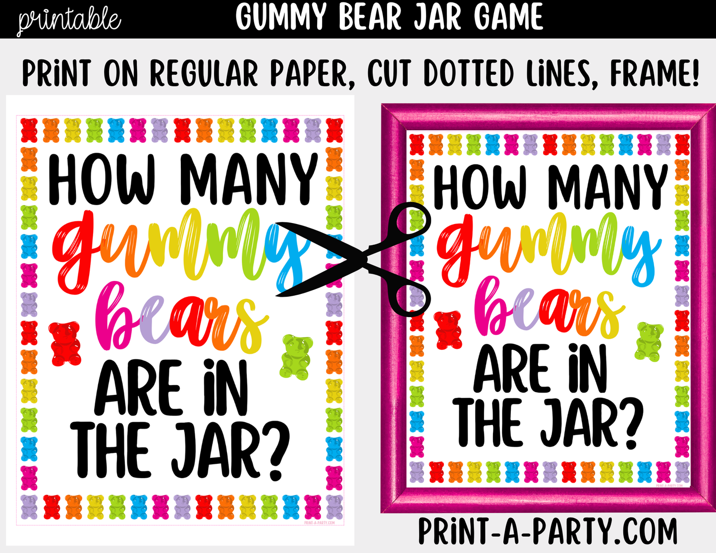 Gummy Bear Candy Jar Guessing Game Printable Sign (8x10) + Guessing Cards - Party Game Decor