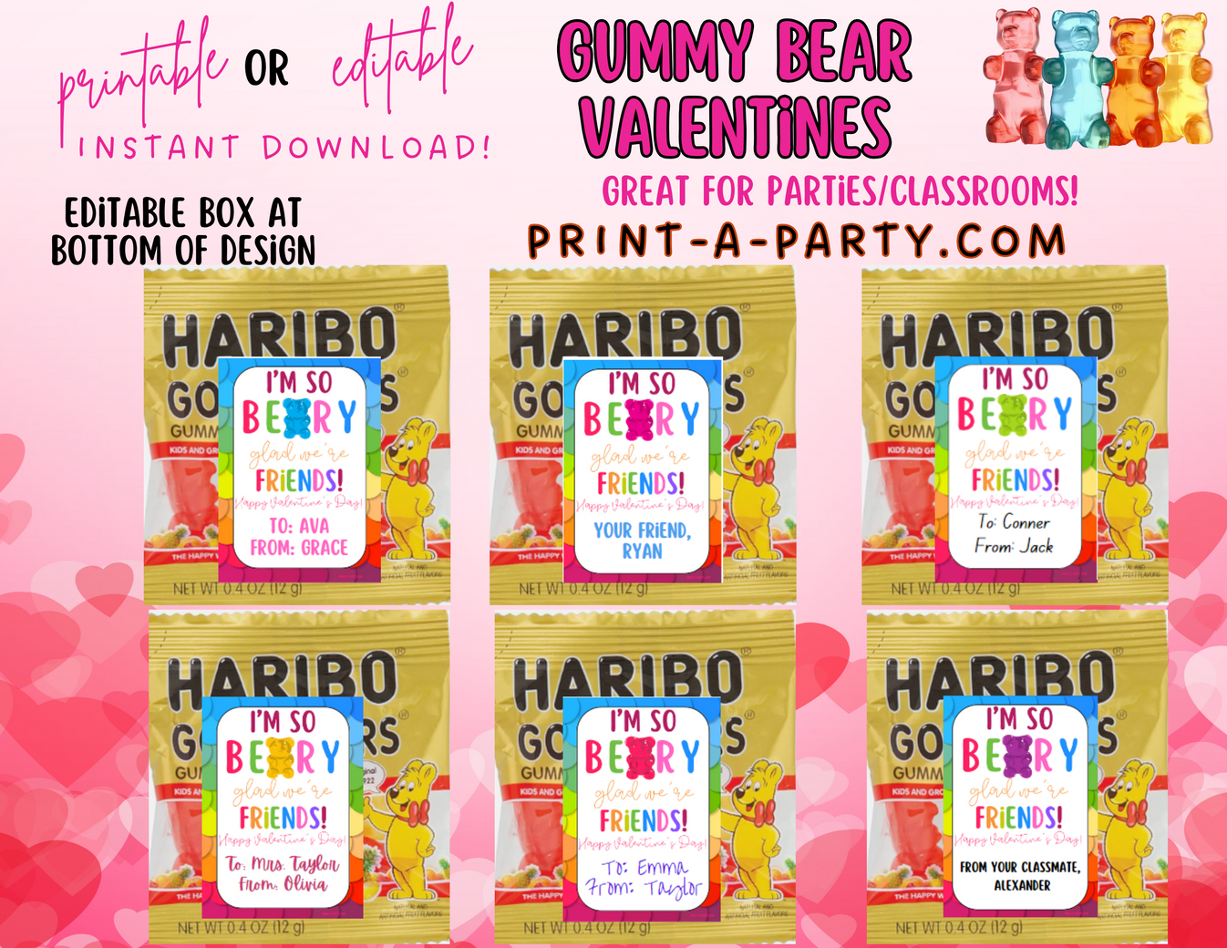 Editable Gummy Bear Valentines Editable Valentines for Kids