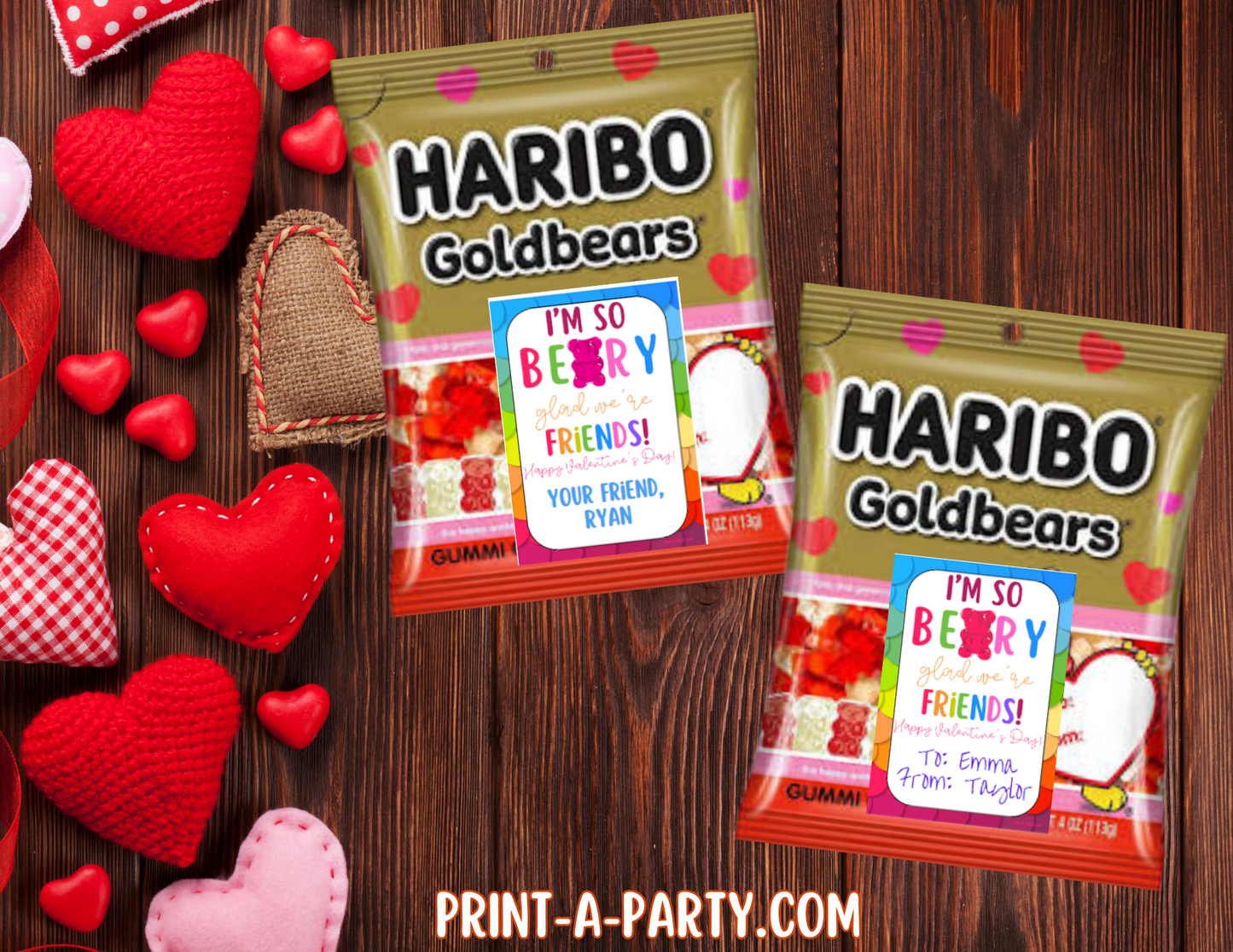 Valentine EDITABLE TEMPLATE: GUMMY BEARS VALENTINE CARD - EDITABLE PRINTABLE | Valentine's Day Party | Kid's Valentines | Valentine Gummy Bears