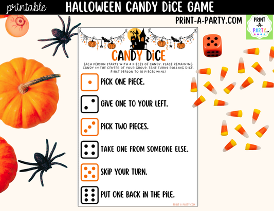 Halloween Candy Dice Game Printable | Halloween Party Game | Halloween Classroom Activity