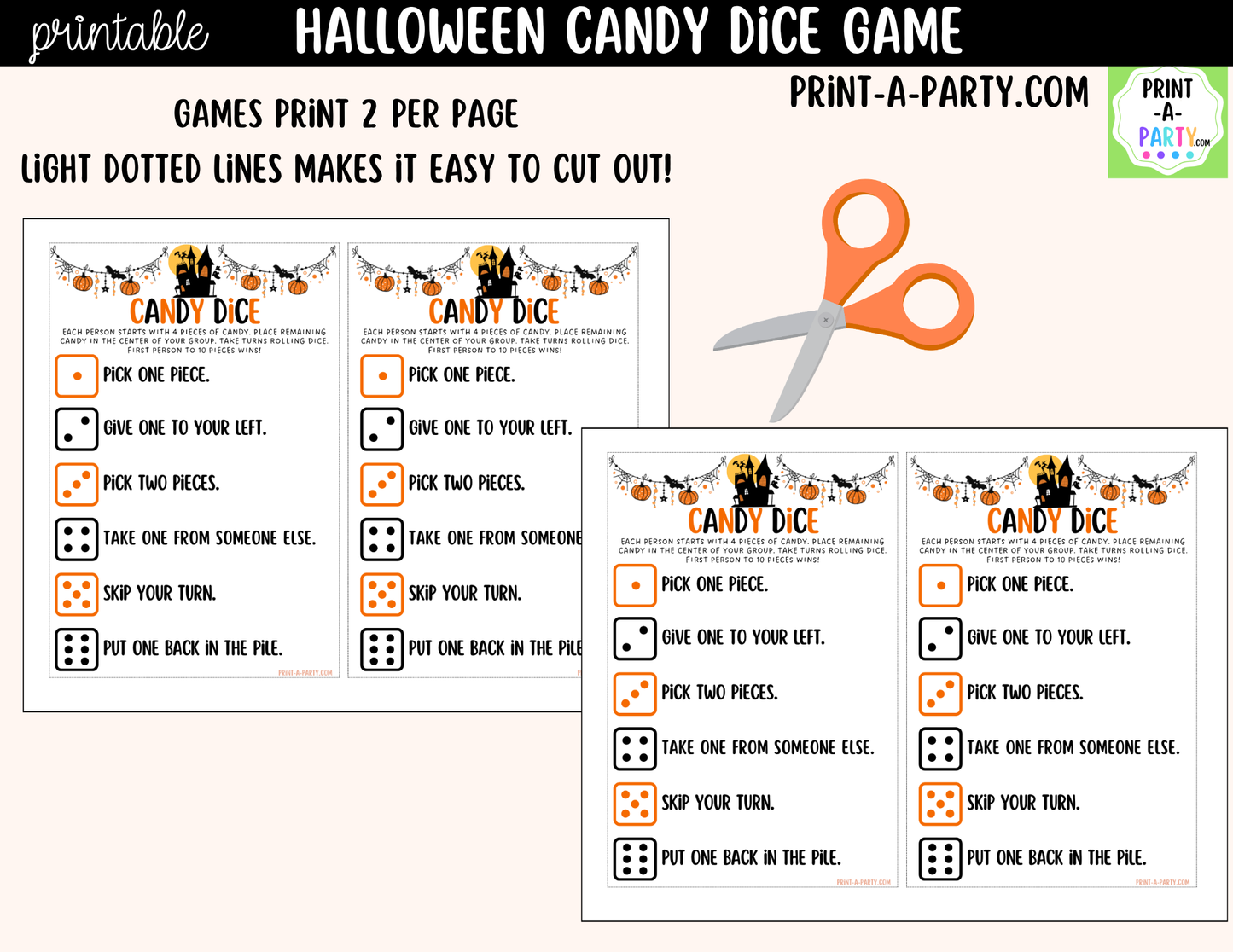 Halloween Candy Dice Game Printable | Halloween Party Game | Halloween Classroom Activity