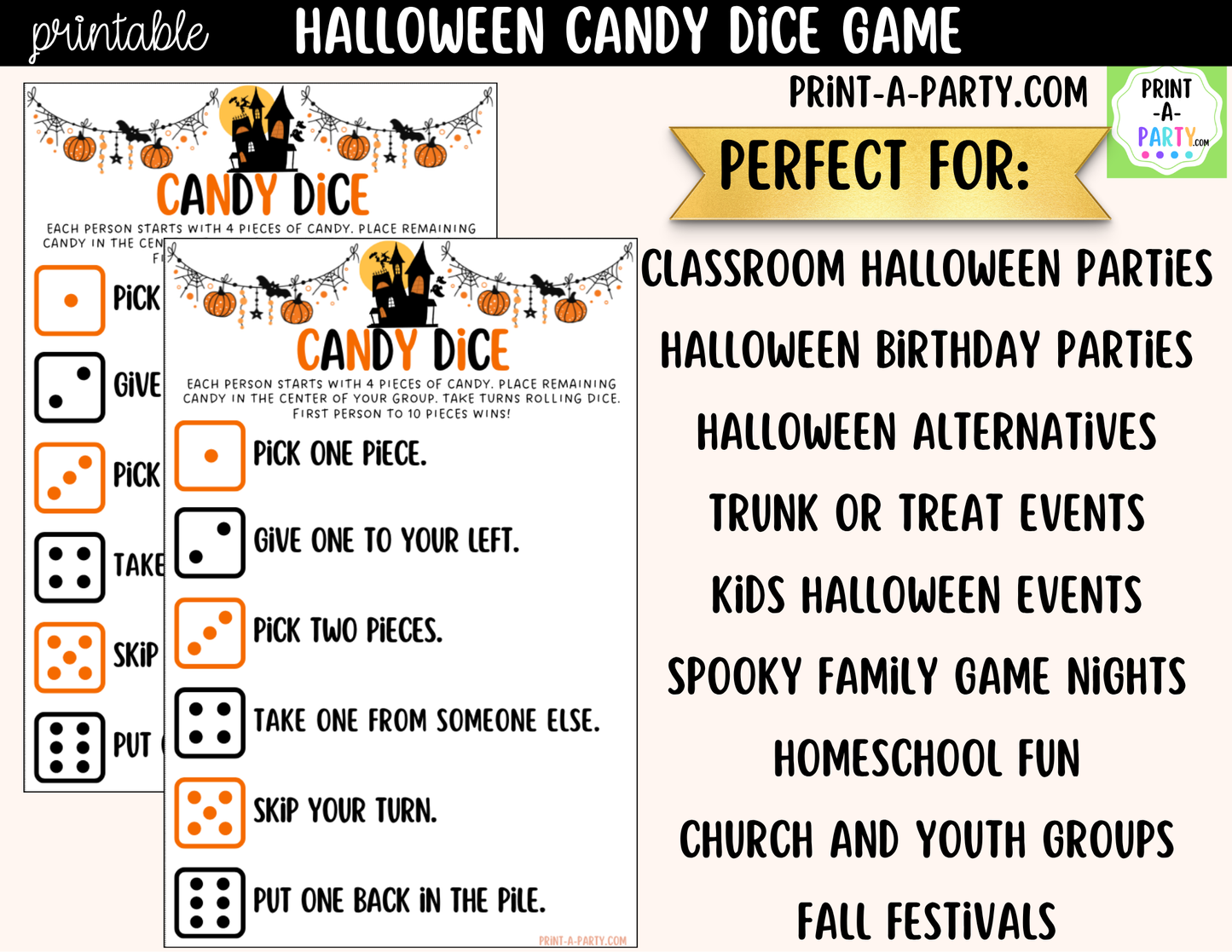 Halloween Candy Dice Game Printable | Halloween Party Game | Halloween Classroom Activity