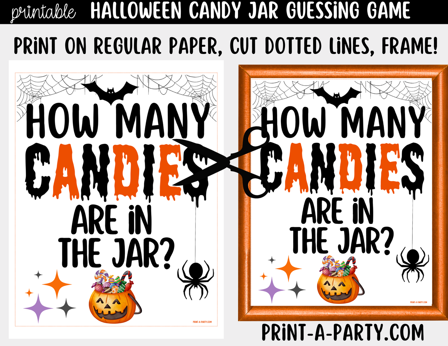 Halloween Candy Jar Guessing Game Printable Sign (8x10) and Guessing Cards for Fall, Halloween Parties and events