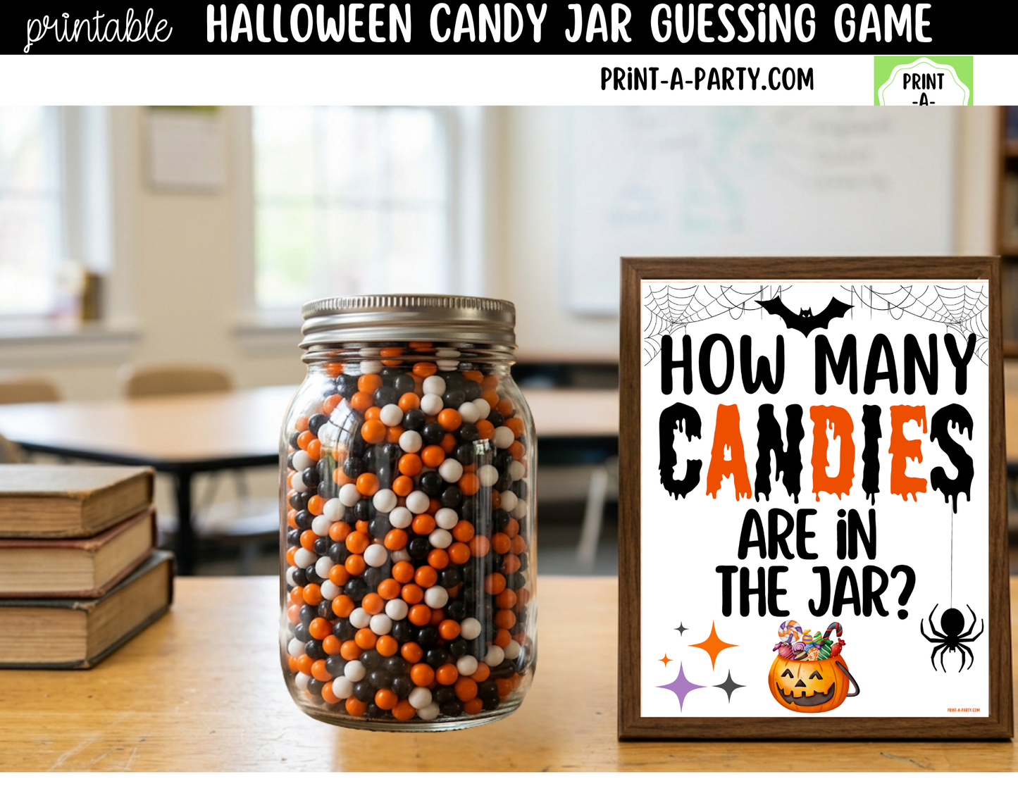Halloween Candy Jar Guessing Game Printable Sign (8x10) and Guessing Cards for Fall, Halloween Parties and events