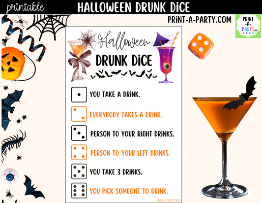 Halloween Drunk Dice Game Printable | Adult Halloween Drinking Game