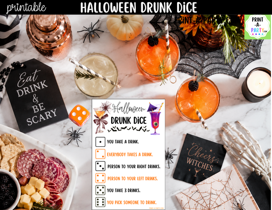 Halloween Drunk Dice Game Printable | Adult Halloween Drinking Game
