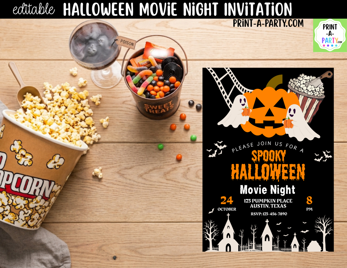 Editable Horror Movie Night Invitation | Halloween Canva Template | Instant Download