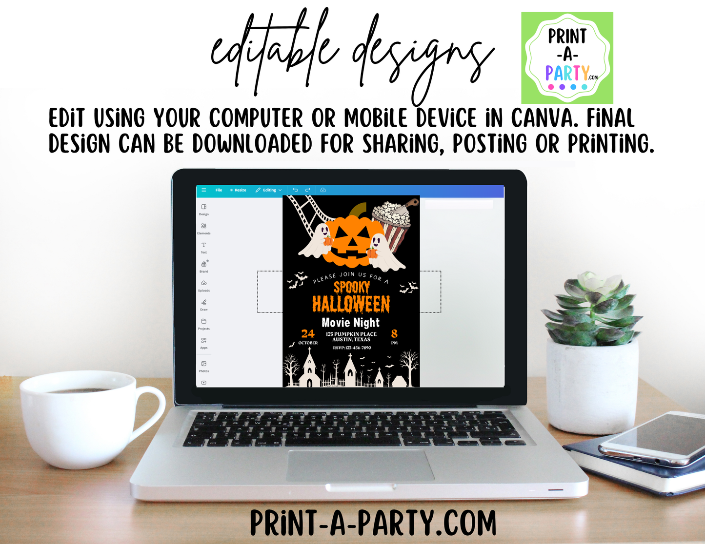 Editable Horror Movie Night Invitation | Halloween Canva Template | Instant Download