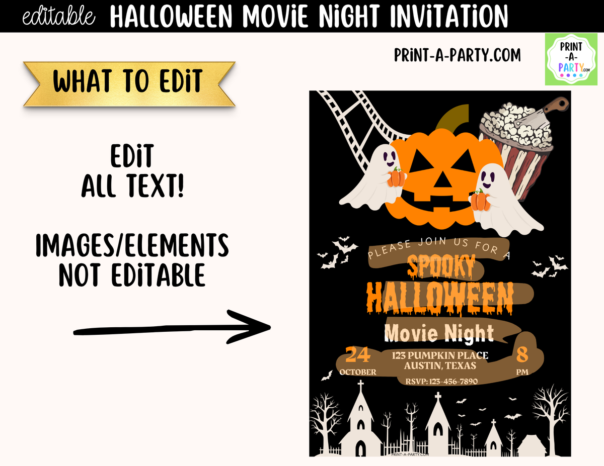Editable Horror Movie Night Invitation | Halloween Canva Template | Instant Download