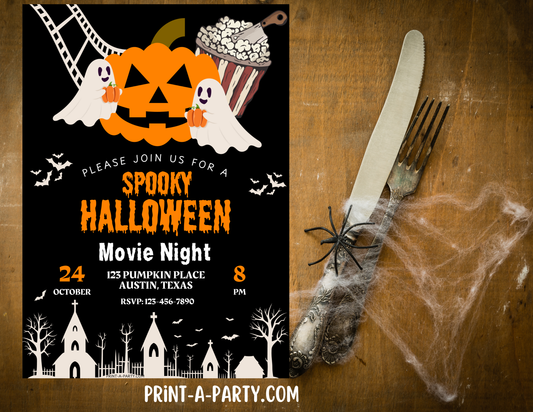 HALLOWEEN Editable Halloween Horror Movie Night Invitation – Customizable Template for Spooky Party Fun or Horror Movie Night