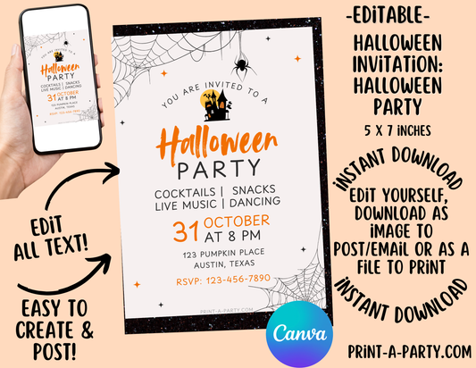 HALLOWEEN EDITABLE INVITATION: HALLOWEEN PARTY INVITATION - EDITABLE PRINTABLE | Halloween Party Invite | Halloween Party Customization