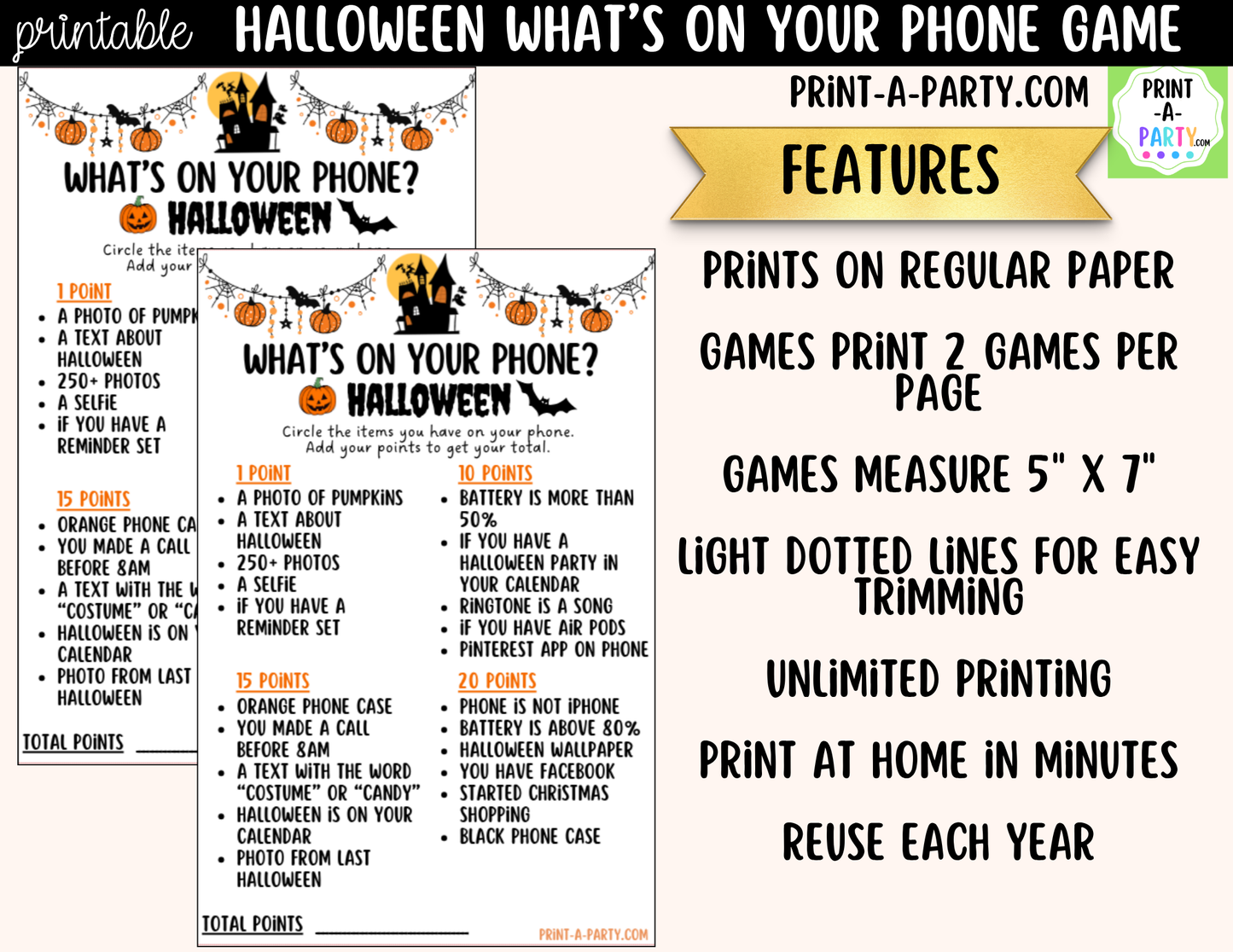 What's On Your Phone? Halloween Party Game Printable | Halloween Icebreaker Activity